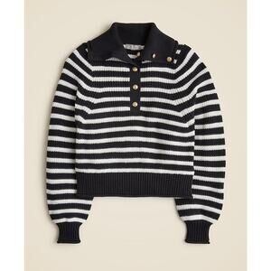 J. Crew Ribbed cotton Button-Collar Sweater Stripe Black White Size Small